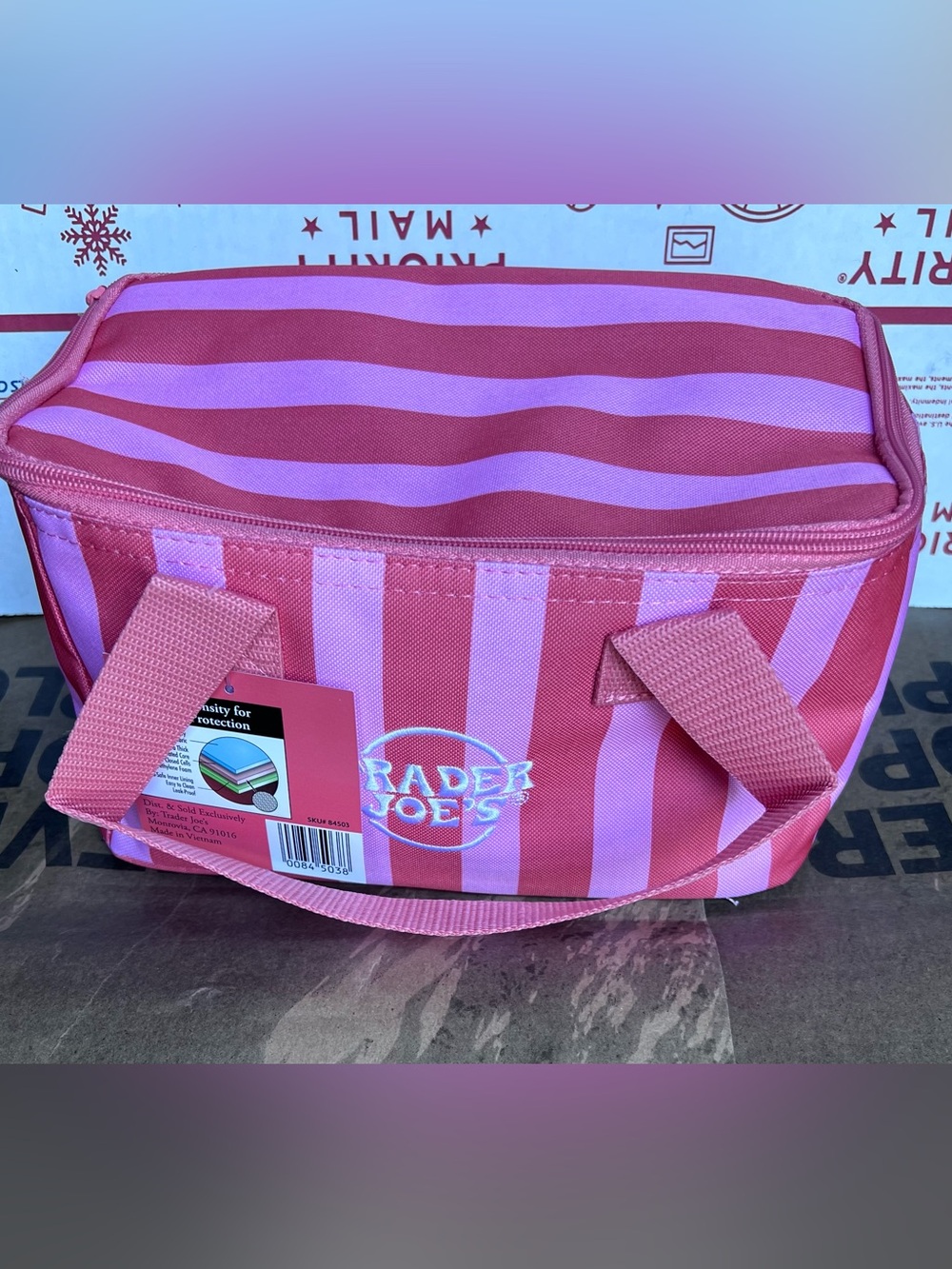 NWT Trader Joe's Mini Pink Striped Insulated Tote